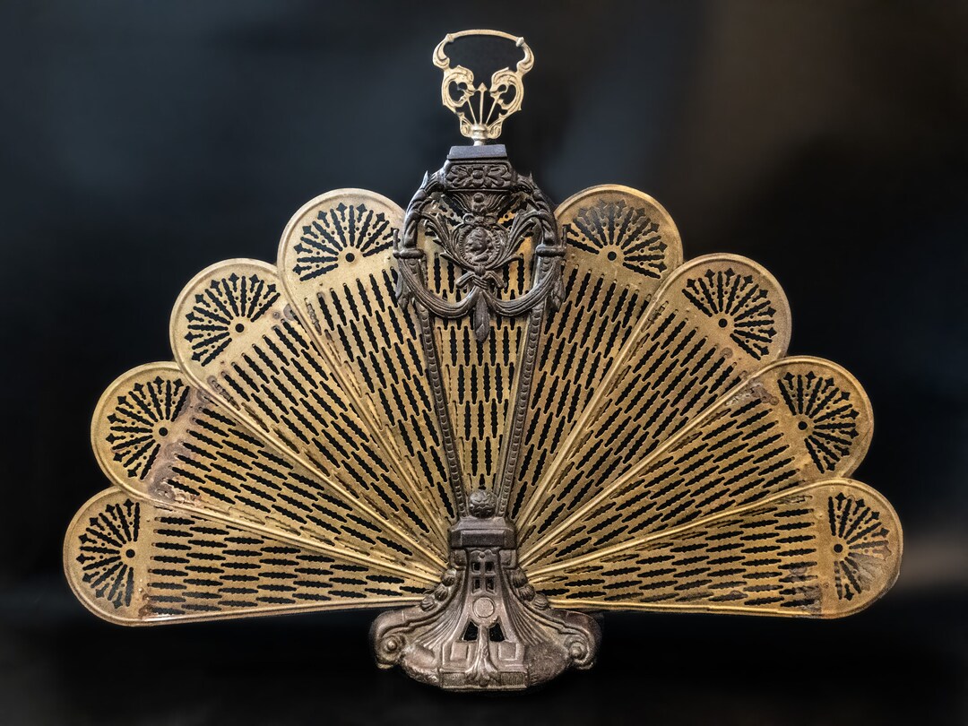 Vintage Brass Fireplace Fan Screen Dark Patina Cameo Portrait Etsy