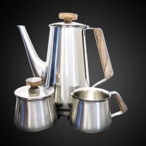 Vintage Stainless Tea Set 3 Pieces Art Deco MCM