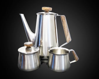 Vintage Stainless Tea Set 3 Pieces Art Deco MCM
