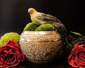 Asian Brass Hand Etched Offering Bowl Jardiniere