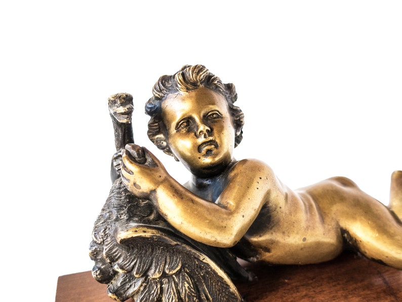 Bronze Statue Cherub Boy Struggling With Goose Boethus Etsy