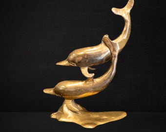 Vintage Brass Dolphins Swimming Statue Figurines