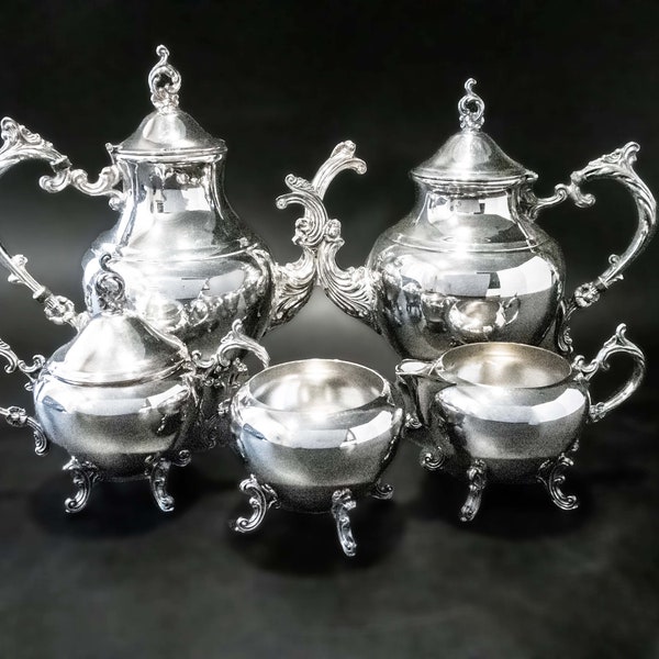 Vintage Silver Plate Tea Set Coffee Service Hibiscus FB Rogers 1960