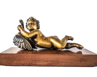 Bronze Statue Cherub Boy Struggling With Goose Boethus Rendition Sculpture