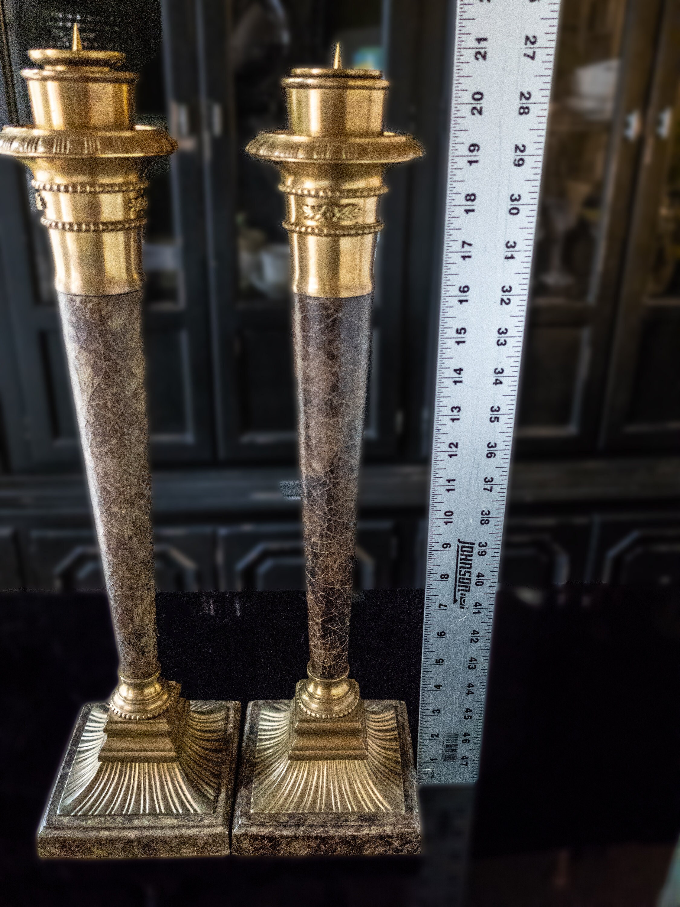 Vintage Tall Brass Candle Holders Column Candlesticks 21 Etsy