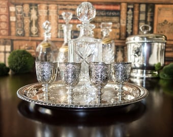 Vintage Silver Plate Cordial Goblet Set: Ornate Repousse, Corbell & Co.