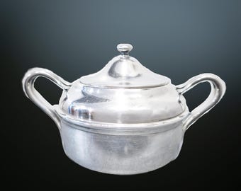 Grote zilveren gesoldeerde Amerikaanse marineblauwe suikerpot WWII officiersmess USN