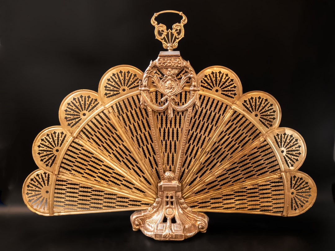 Vintage Brass Fireplace Fan Screen Cameo Portrait Etsy