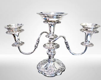 Vintage Ornate Silver Plate Epergne Candelabra, Sheffield Silver Co Rococo Centerpiece with Removable Bowls