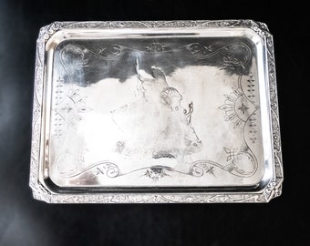 Antique Silver Plate Serving Tray: Native American & Columbia Design