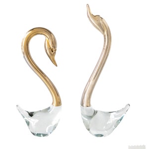 Pair Brass And Murano Glass Swan Sculptures