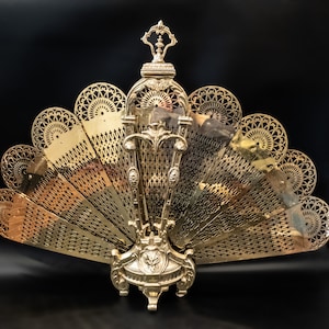 Antique Brass Fireplace Screen Fan Greek God Louis XV Style