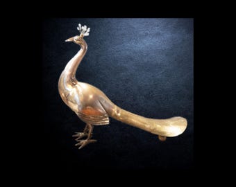 Vintage Brass Peacock Sculpture Statue Large 26"