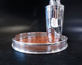 Vintage Silver Plate And Formica Serving Tray Pierced Rim Bar Top Tray