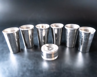 Vintage Landers Frary & Clark Nesting Cups, Set of 6 Silver Travel Stirrup Cups