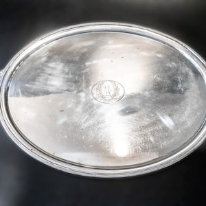 Antique Old Sheffield Plate Serving Tray With Family Crest Inlaid Sterling Shield