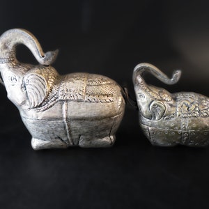 Antique Pair Cambodian Silver Betel Box Khmer Elephants