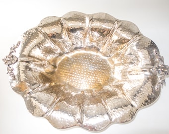 Cuenco de centro de mesa vintage de latón plateado de 22 pulgadas, ovalado y ornamentado, estilo Art Déco Art Nouveau