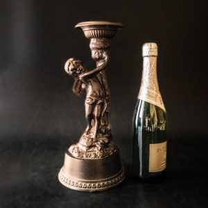 Tall Bronze Cherub Candle Holder Candlestick Putti Victorian