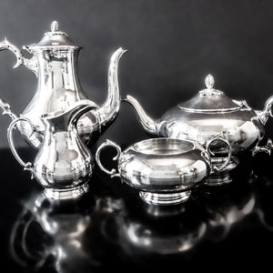 Conjunto de chá de prata vintage Melon Finial Coffee Service William Adams Towle