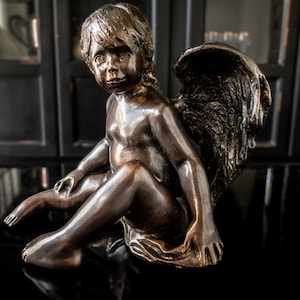 Bronze Winged Cherub Statue Sculpture L'Allouette
