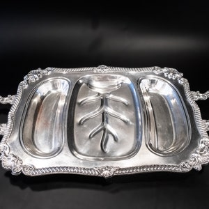 Silverplate 3 Part Buffet Tray Shell And Gadroon Sheridan Meat Platter