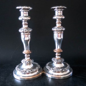 George IV Silver Plate Candle Holder Pair: Antique Old Sheffield Candlesticks