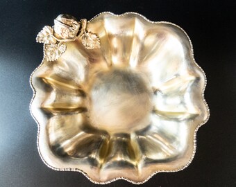 Antique Silver Plate Nut Dish With Figural Walnut Rockford Silverplate Co
