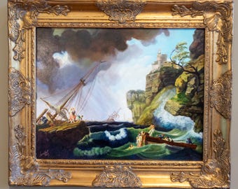 Gold Framed Oil Painting The Shipwreck Antique Style Hand Painted
