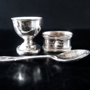 Vintage Silver Plate Egg Cup Spoon And Napkin Ring Personalized