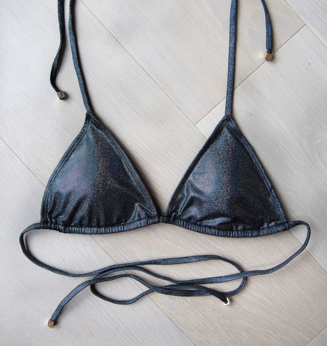 Black Glitter Metallic Triangle Bikini Top Etsy