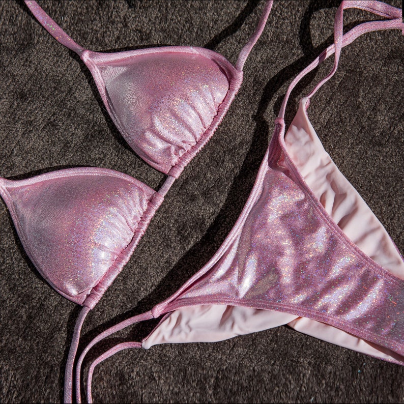 Pink Glitter Metallic Triangle Bikini Top Etsy UK