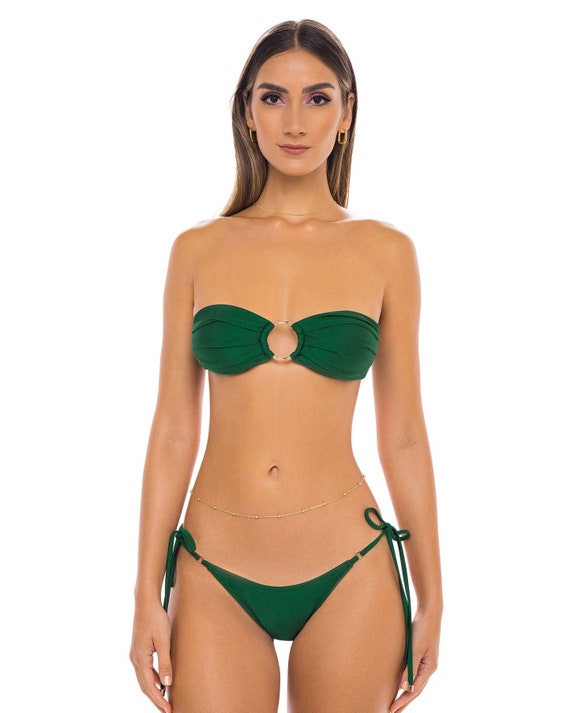 Dark Green Bandeau Bikini Top Etsy Sweden