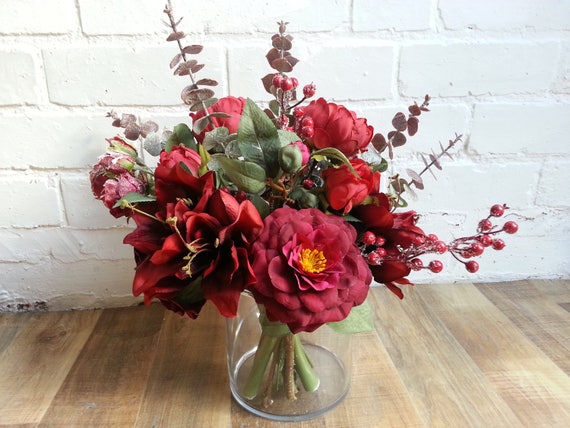 Arrangement De Noël Artificiel Fleur Rouge Vase