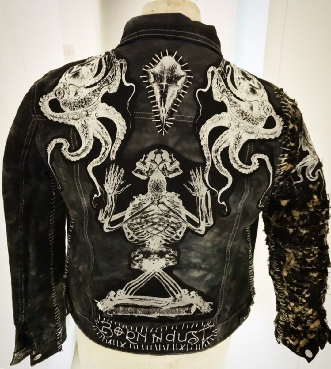 Bleached Occult Zombie Acid-washed Distressed Punk Denim Jacket - Etsy