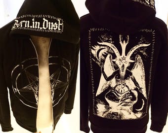 Born In Dust Pentagram Occult Zombie Gothic Embroidered Hoodie DEADSTOCK