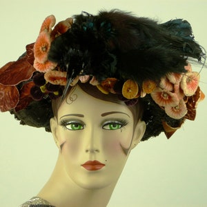 Antique Hat Victorian EDWARDIAN Period 1900s Titanic hat Spectacular velvet flora and Millinery bird Large Hat