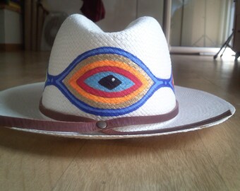 Evil eye hat,Straw hat,Fedora hat,Handpainted hats,Hand painted fedora hats,Evil eye,Hand painted hats,Summer hats,Beach hats,Gift for her