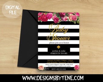 Kate Spade Themed Baby Shower Invitations | Black and White Baby Shower Invitations | Digital Download