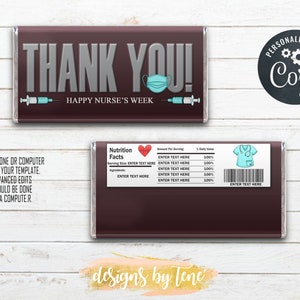 Nurse’s Week Schokoladentafel Wrapper | Krankenschwester Wertschätzung Geschenk | Sofortdownload | Digitaler Download