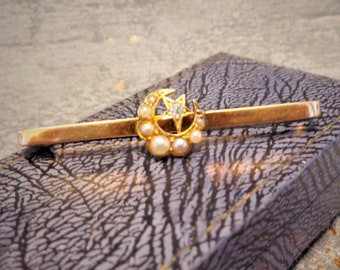 Antique Diamond & Seed Pearl Bar Brooch circa 1870-80s - Victorian Love Token - Sweetheart Pin