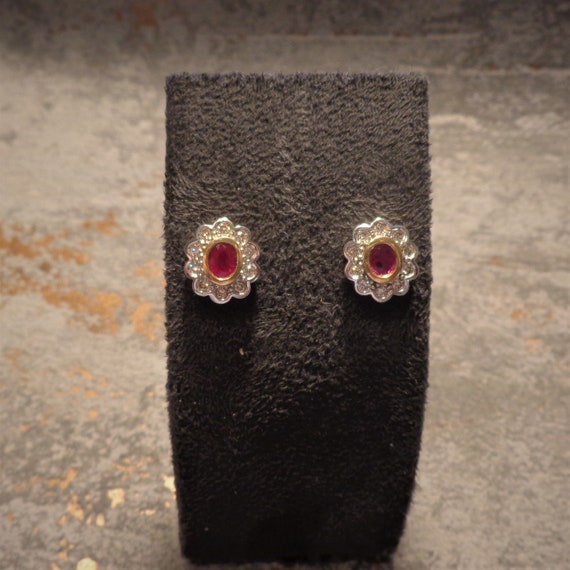 Beautiful Ruby & Diamond Cluster Stud Earrings - image 6