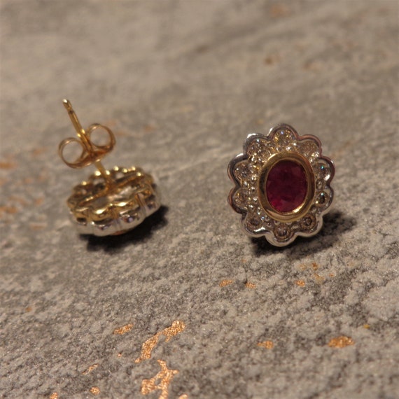 Beautiful Ruby & Diamond Cluster Stud Earrings - image 4