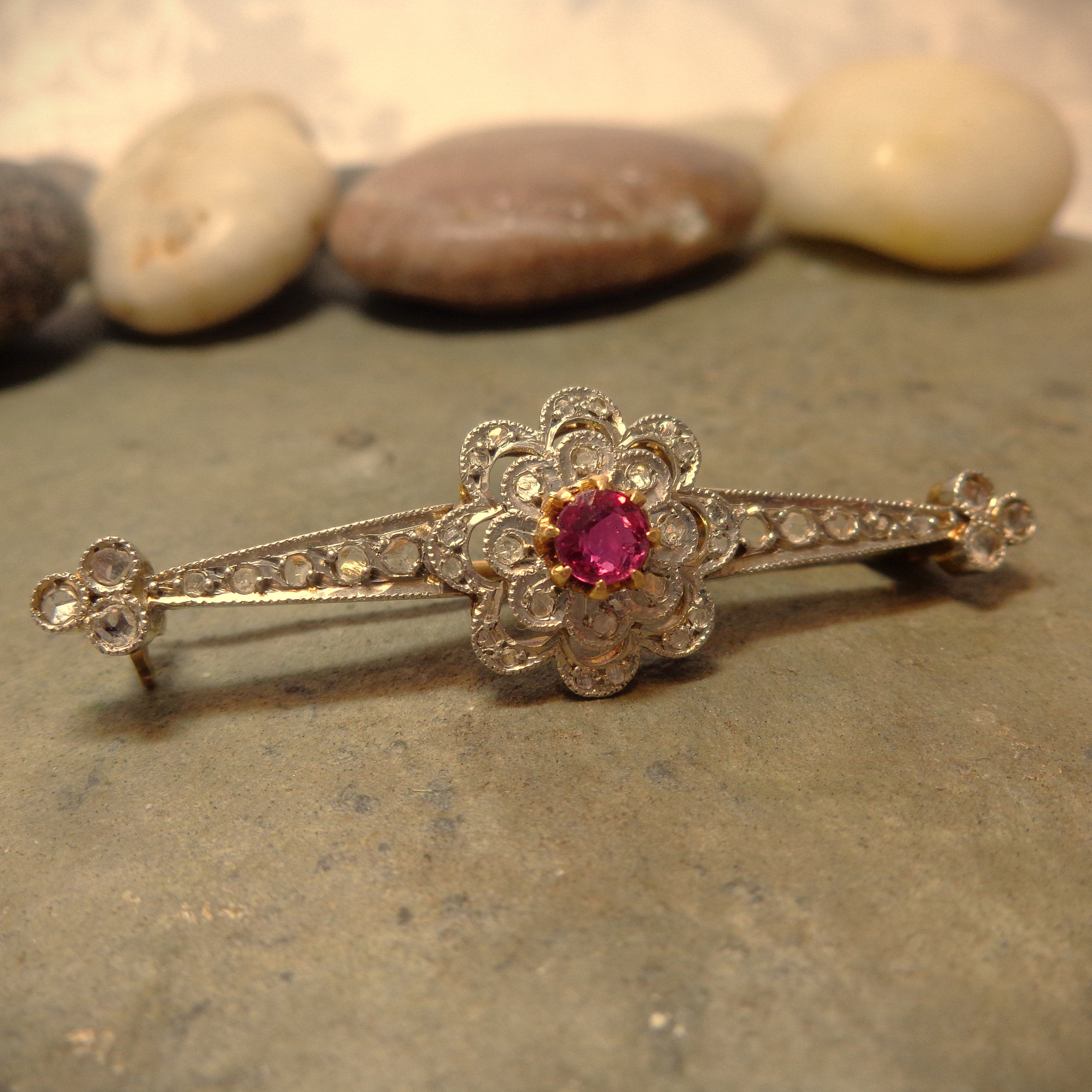 Antique Opal Diamond Ruby Pearl Gold Platinum Spider Brooch at