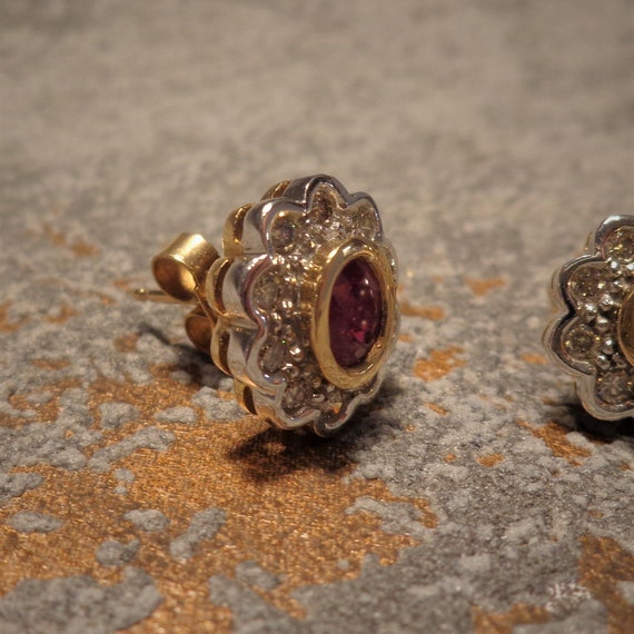 Beautiful Ruby & Diamond Cluster Stud Earrings - image 3