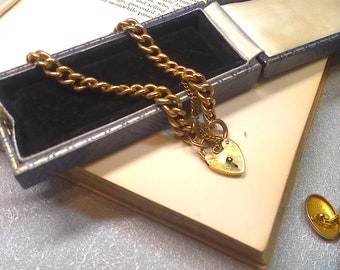 Antique 9ct Rose Gold Curb Bracelet - Victorian Charm Bracelet