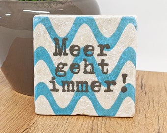 SEA ALWAYS GOES Saying Vintage Travertine Tile / Coaster