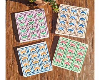 MOCHIS Encantador conjunto de 4 azulejos/posavasos/azulejos retro vintage