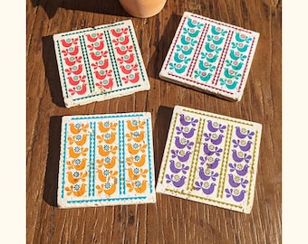 MORELIA Charming set of 4 vintage tiles / coasters / retro tiles