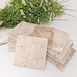 5 or 10 travertine tiles / coasters / soap dish retro tiles 10 x 10 cm ANTIQUE LOOK